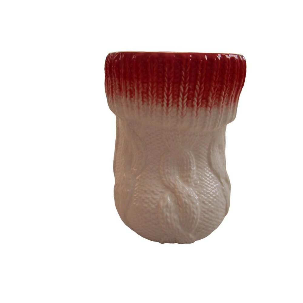 Anthropologie Christmas Cable Knit Ceramic Stocking Boot Mug Red White EUC - Picture 3 of 14